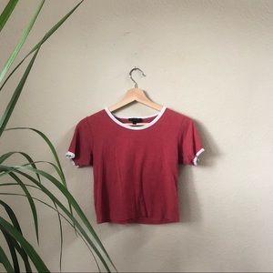 Topshop ringer crop top: red/white